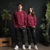 2-Piece-Unisex-Plain-Fleece-Tracksuit-Red-&-black